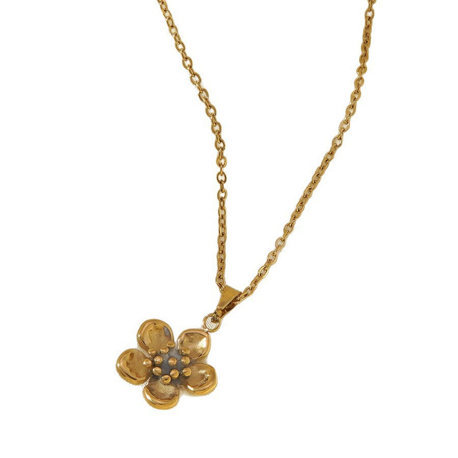 Vintage Luxury 18K Gold Plated Floral Bee Stainless Steel Necklace for Women