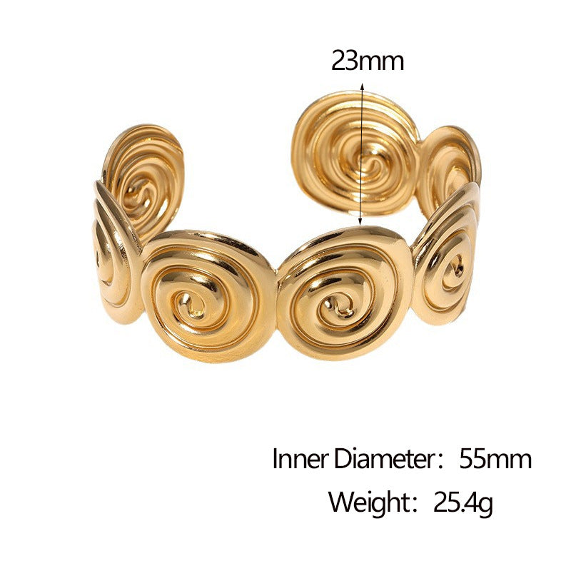 Minimalist Geometric Stainless Steel Open Bangle Bracelet with 18K Gold Plating for Women, Hypoallergenic Titanium Steel Jewelry