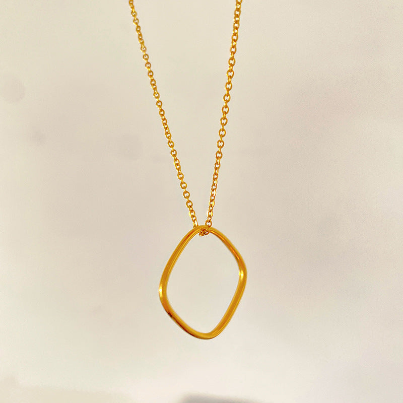 Minimalist Geometric Square Titanium Steel Plated Ring Pendant Necklace for Unisex