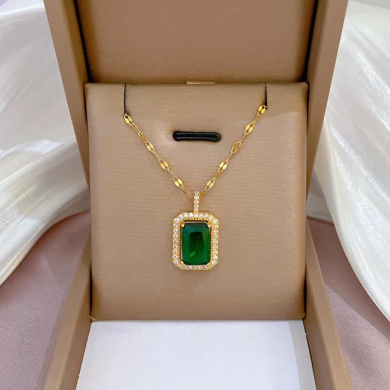 Collar de cadena de titanio y acero geométrico de lujo con incrustaciones de diamantes de imitación para unisex