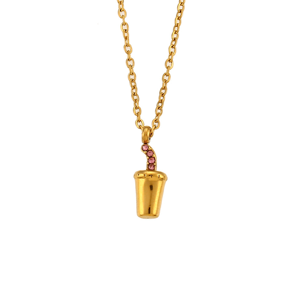 Minimalist Coca-Cola Shaped Pendant Necklace in Stainless Steel with 18K Gold Plating for Women