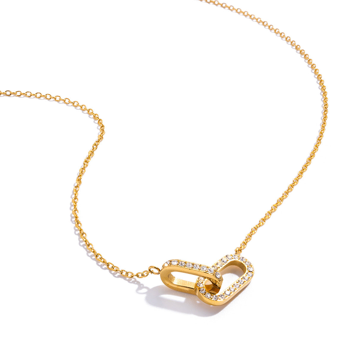 Collana con ciondolo geometrico in acciaio al titanio con strass da donna, catena a clavicola in acciaio inossidabile galvanizzato, gioielli di lusso ipoallergenici e resistenti allo sbiadimento