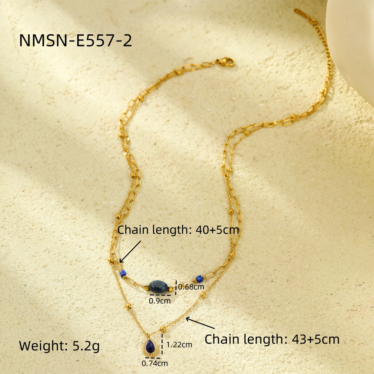 Collar de Acero Inoxidable Minimalista y Moderno con Baño de Oro, Colgante de Turquesa Natural y Diseño de Doble Cadena para Mujer