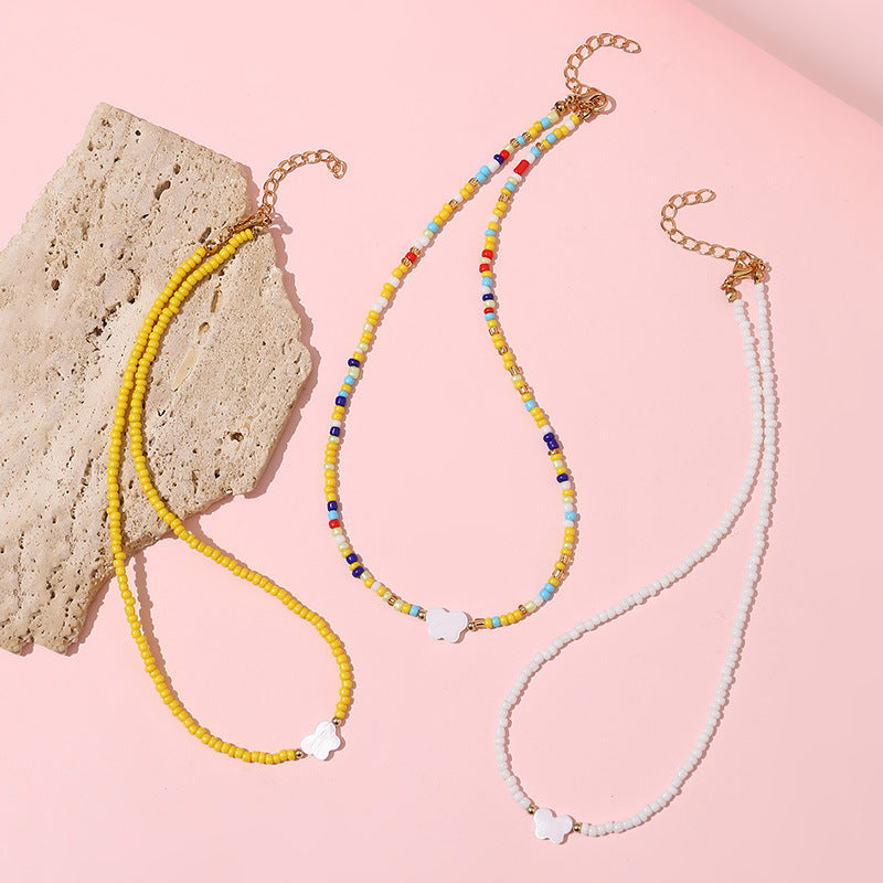 Collar con colgante de corazón y mariposa estilo bohemio con cuentas de cristal para niños, cadena de cuentas redondas hecha a mano