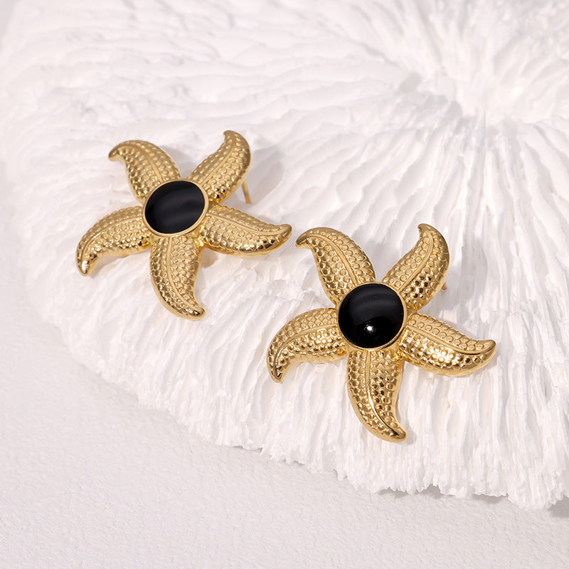 Fashion Ocean Starfish Drop Oil Plated 18K Gold Stainless Steel Stud Earrings for Women
