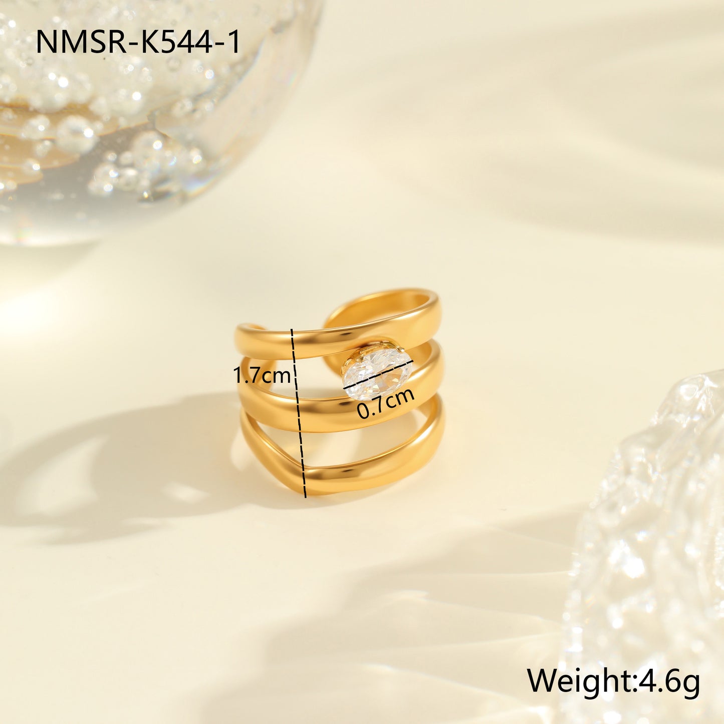 Anello geometrico minimalista da donna in acciaio inossidabile con placcatura in oro 18K e intarsio di zirconi