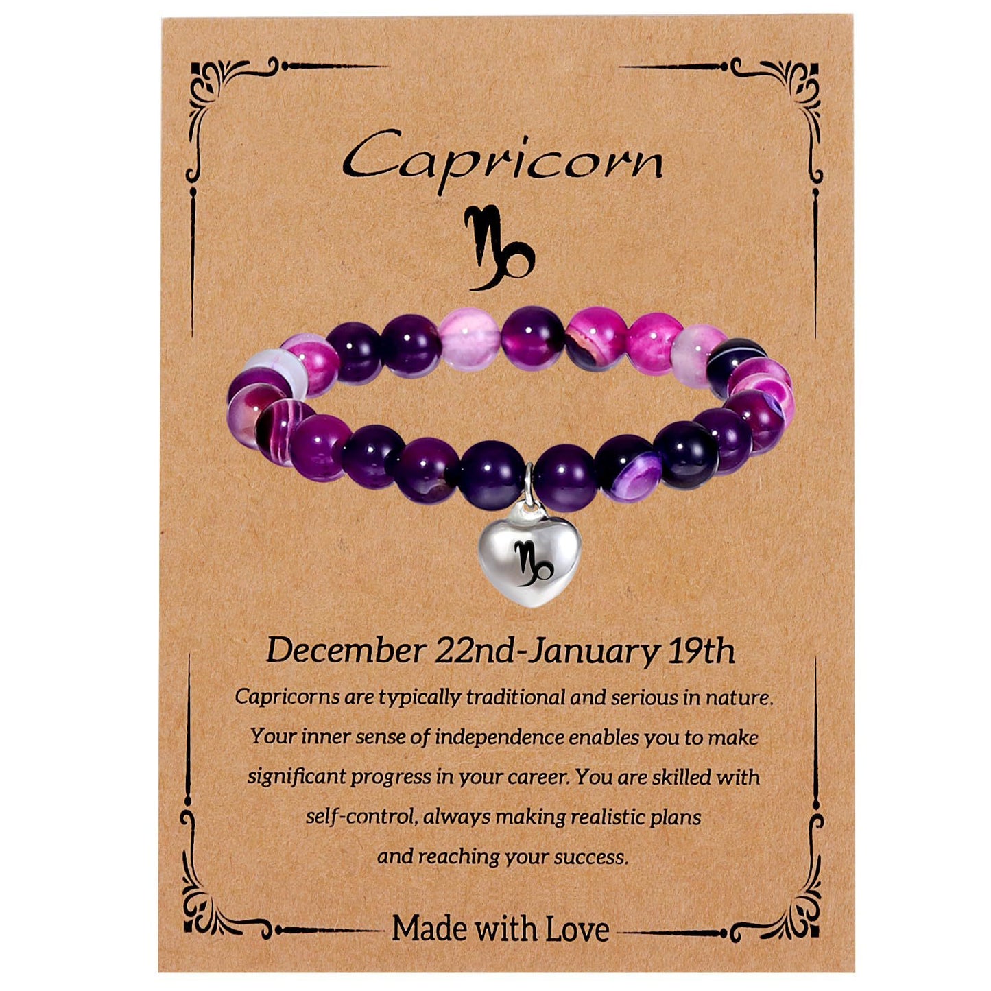 Elegant Heart Shape Agate Beaded Charm Bar for Women Zodiac Natural Stone Birthday Gift