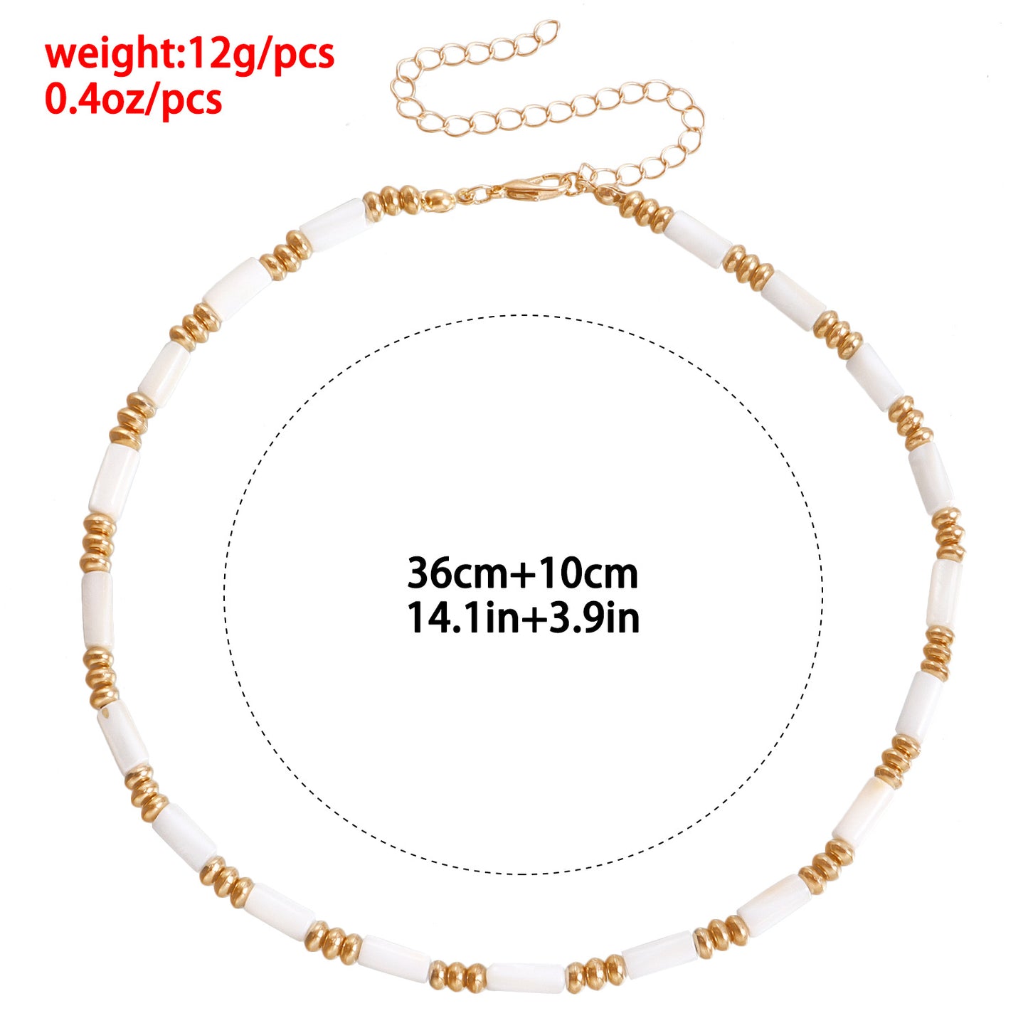 Collar para mujer de nácar y bambú con cuentas de estilo geométrico y acabado chapado