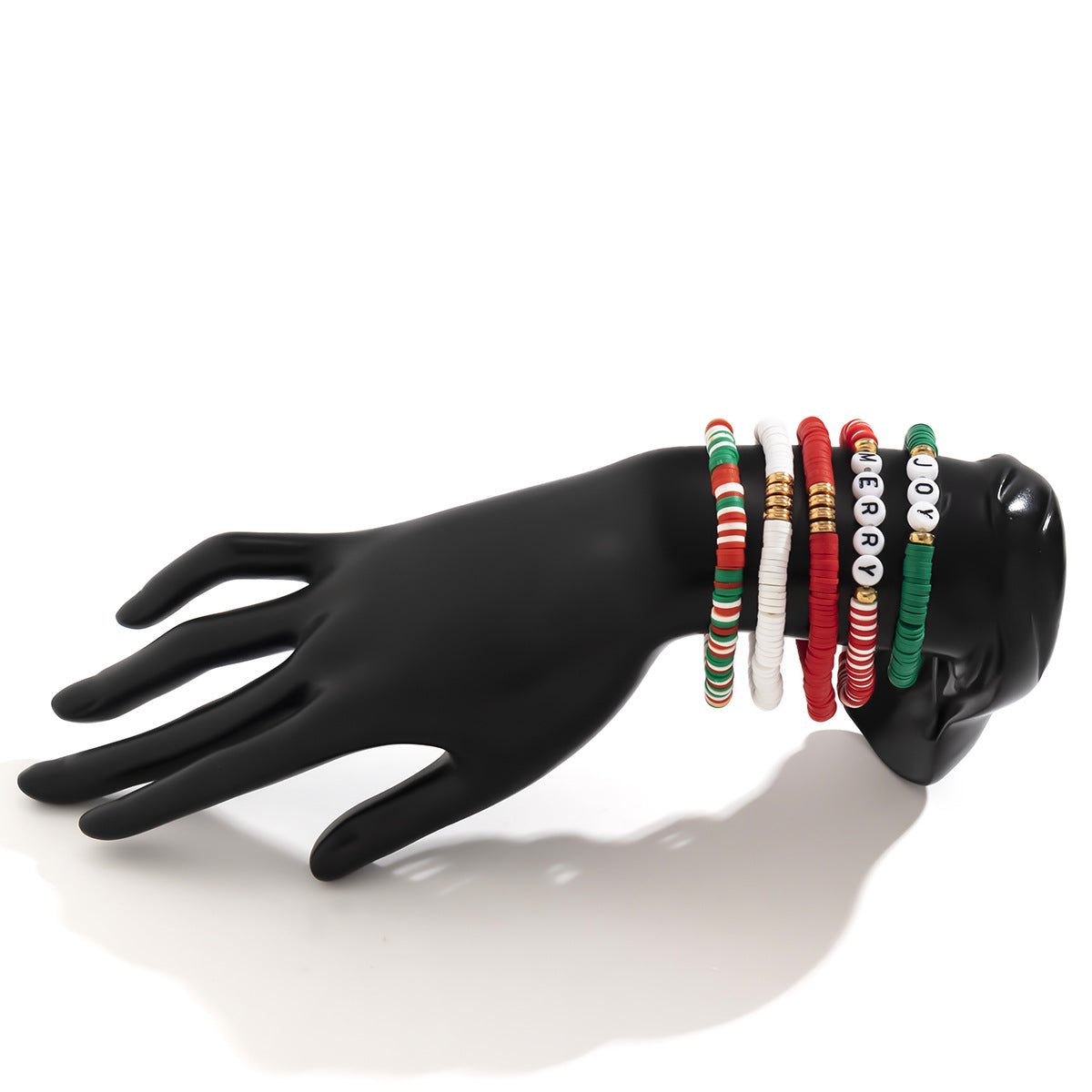 Minimalist Polymer Clay Beaded Letter Bracelet Set with Christmas Elements for Women