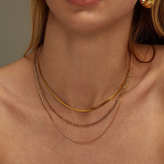 Geometric Stainless Steel Layered Necklace with Titanium Steel Pendant, Electroplated for Fade-Resistant Elegance, Minimalist Fashionable Clavicle Chain for Women
