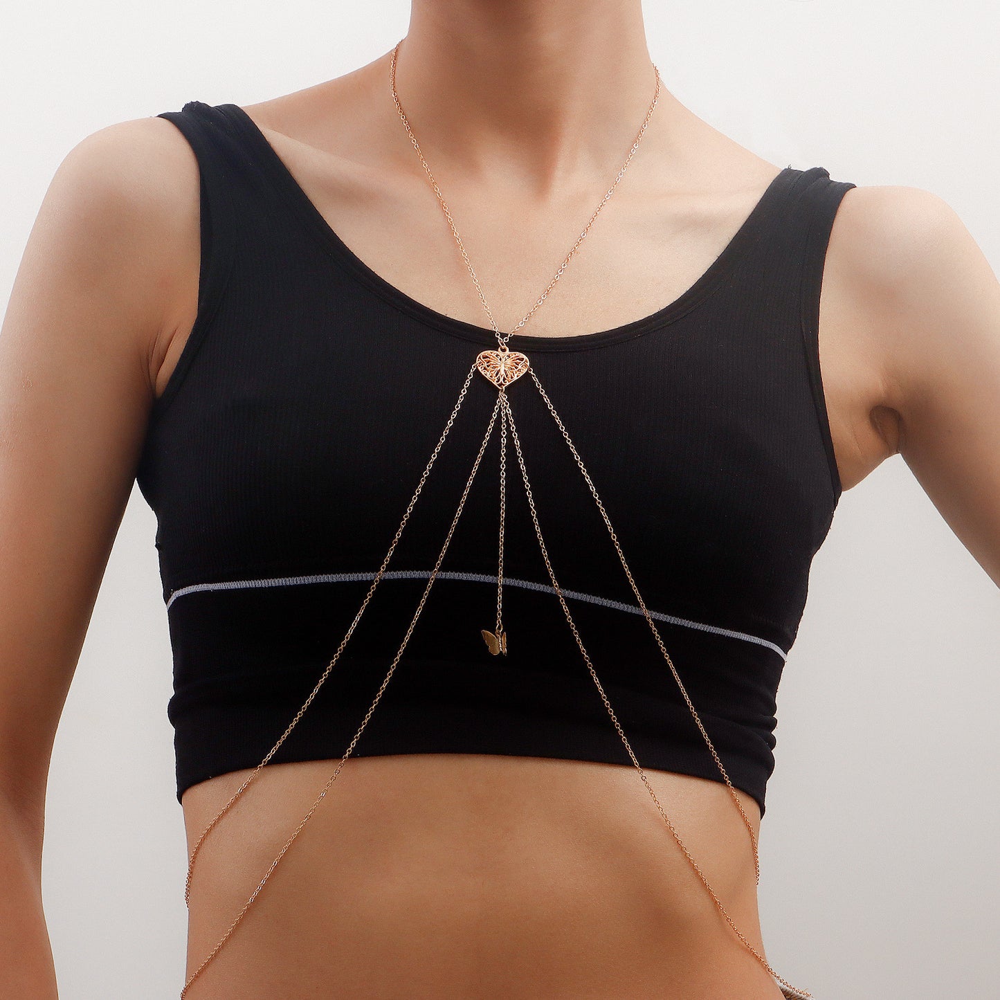 Geometric Hollow Butterfly Body Chain for Women in Alloy with Plated Finish