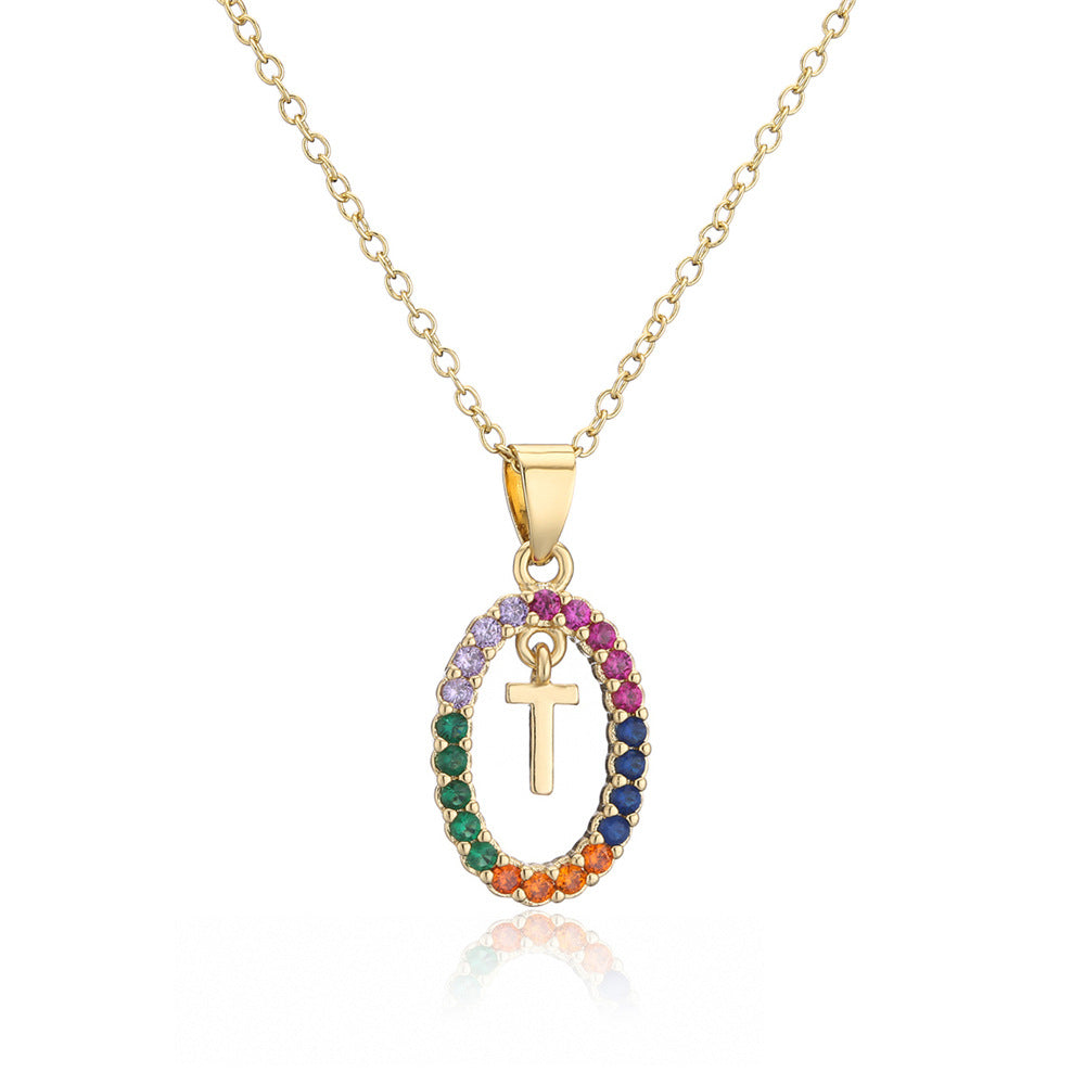 Minimalist Gold Plated Brass Letter Cubic Zirconia Pendant Necklace for Women