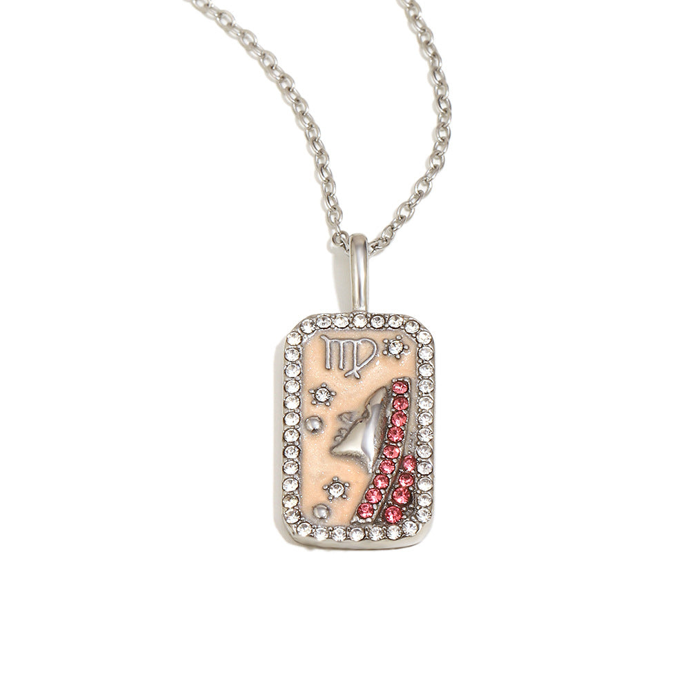 Collana con Pendente Minimalista Costellazione Zodiacale da Donna in Acciaio Inossidabile con Placcatura in Oro 18K e Intarsi in Smalto Dettagli in Strass Completi
