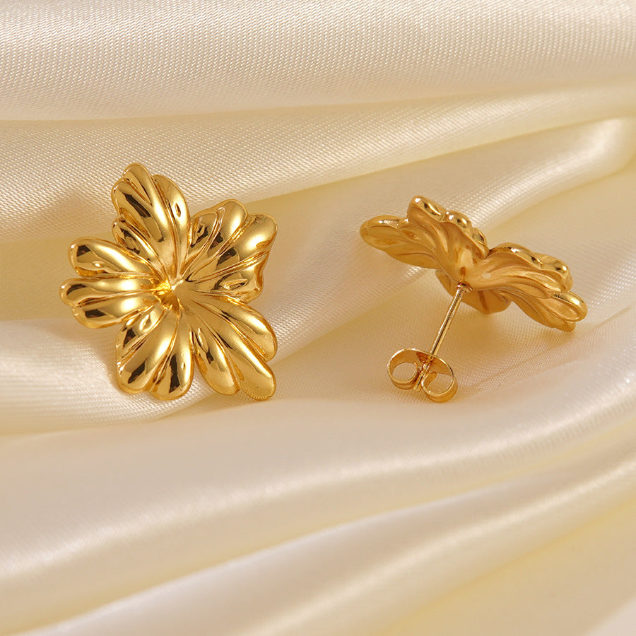 Elegant Floral Geometric Stainless Steel Earrings for Women