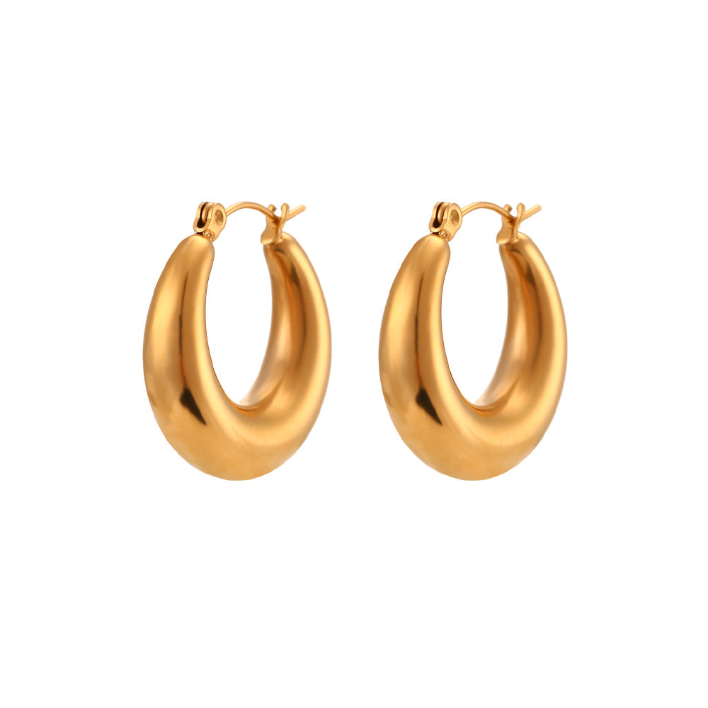 Minimalist Luxe Geometric Stainless Steel Plated 18K Hollow Hoop Earrings for Women
