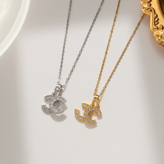 Minimalist Geometric Double C Pendant Necklace for Women in Titanium Steel with Gold Plating on O-Chain
