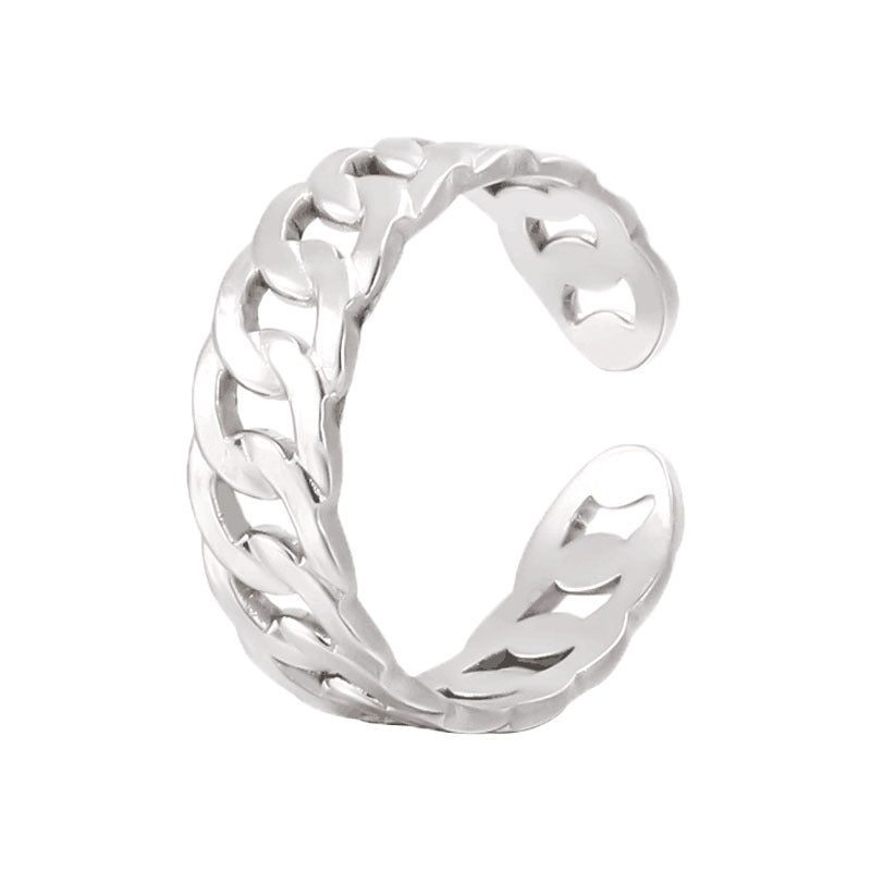 Elegant Minimalist Titanium Steel Adjustable Open Ring for Women with Chain Design and Electroplated Finish