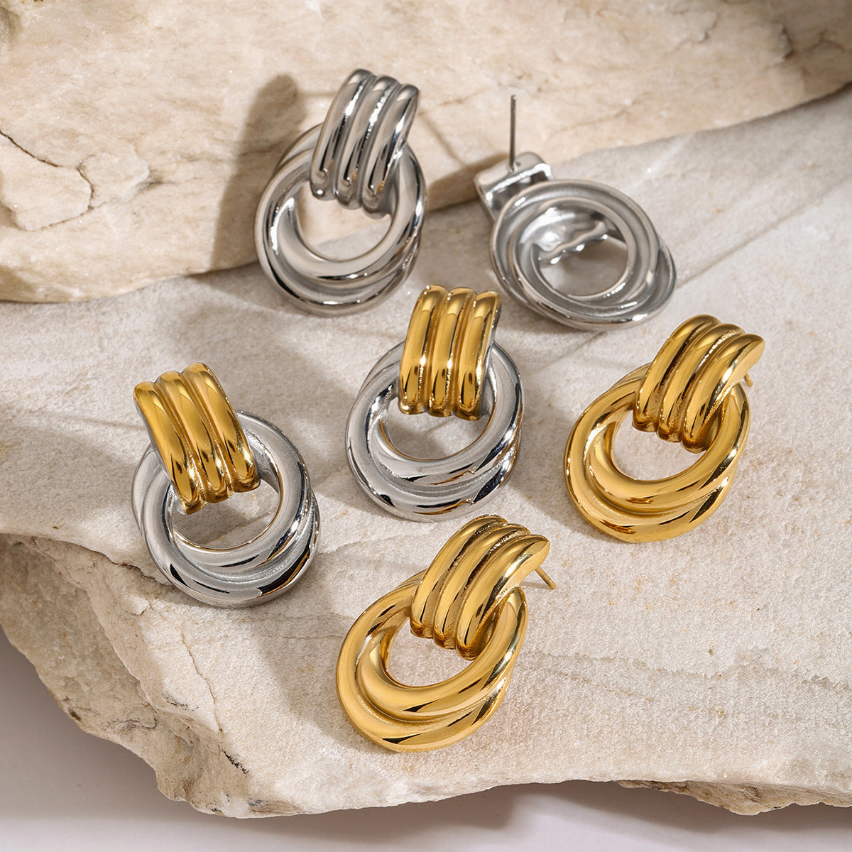 Minimalist Two-Tone Gold and Silver Plated Stainless Steel Round Hoop Earrings