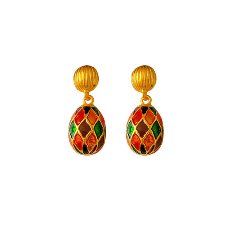 Vintage-Style Geometric Enamel Oval Earrings in Alloy for Women with Retro Artistic Appeal