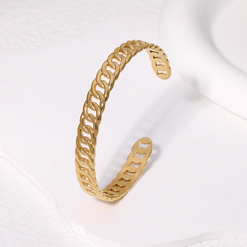 Bracciale Minimalista Regolabile in Acciaio Inossidabile con Placcatura in Oro 18K, Design Geometrico Ovale e Circolare, Stile Acciaio al Titanio Ipoallergenico