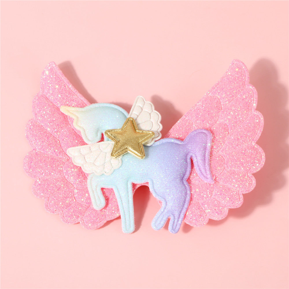 Fermaglio per Capelli a Forma di Unicorno dei Cartoni Animati per Bambini, in Tessuto Morbido, a Becco d'Anatra, Antiscivolo, con Bordo Arrotondato, nei Colori Pastello Macaron