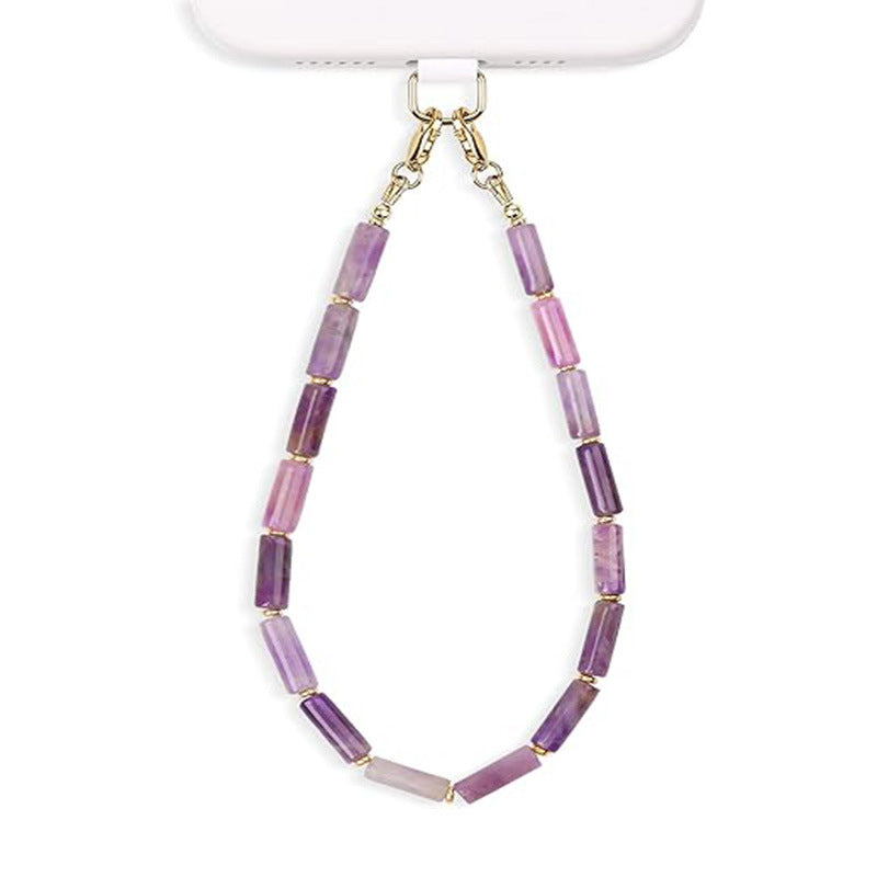 Bohemian Natural Amethyst Rectangle Crystal Beaded Phone Charm Strap