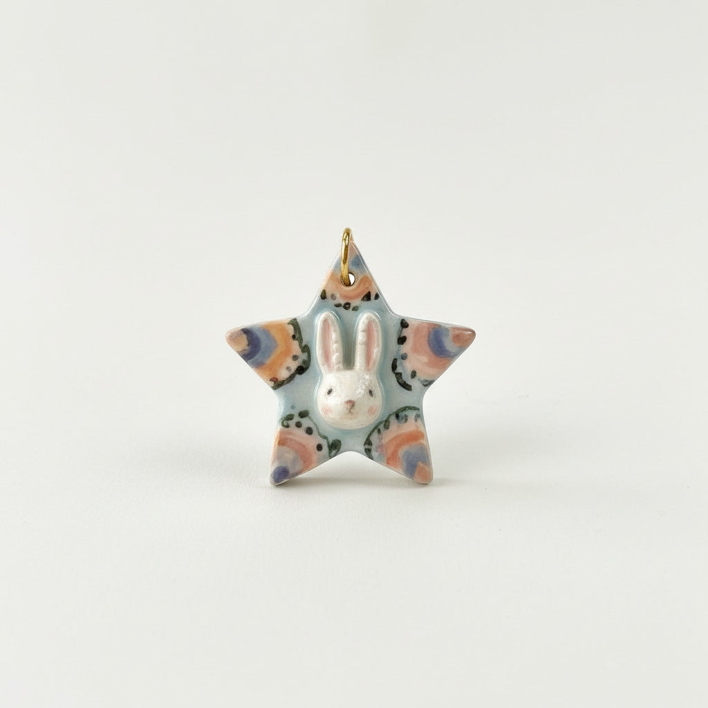 Vintage 18K Gold Plated Stainless Steel Cartoon Rabbit Star Pendant Charm Bar