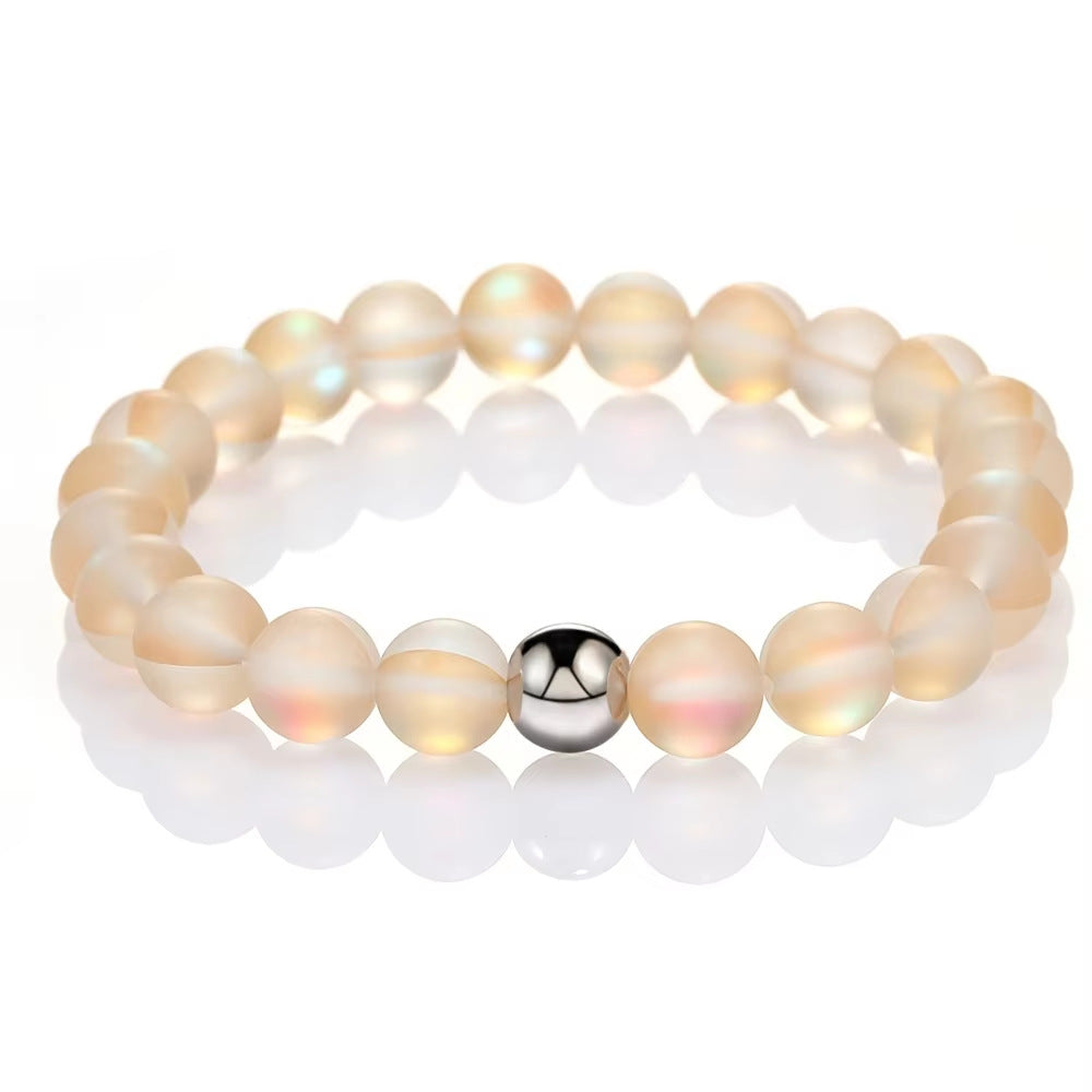 Colorful Moonstone Round Beaded Stretch Bracelet 8mm Unisex Handmade Jewelry