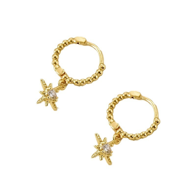Pendientes de Cobre para Mujer con Baño de Oro de 18K, Incrustaciones de Circonia Cúbica y Diseño de Estrella de Ocho Puntas