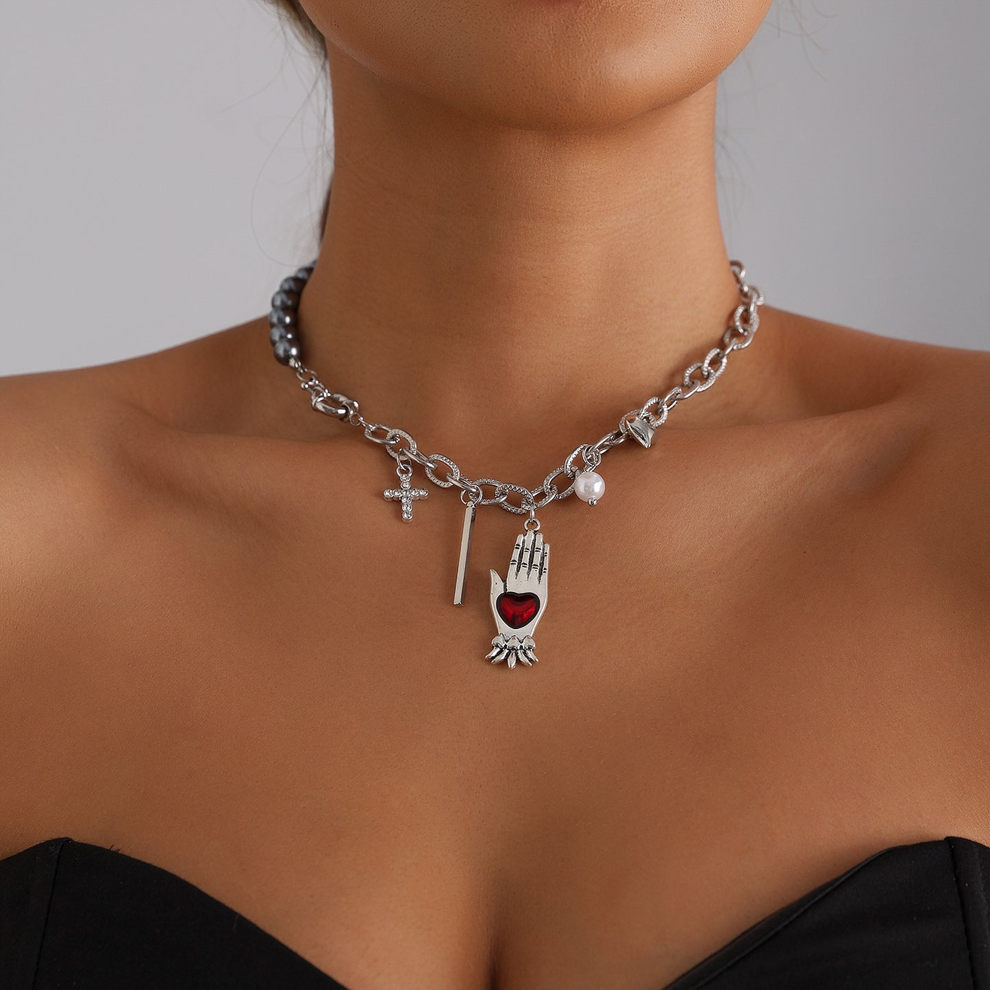 Sweet Streetwear Heart Geometric Alloy Plated Necklace with Cross and Lollipop Elements for Women