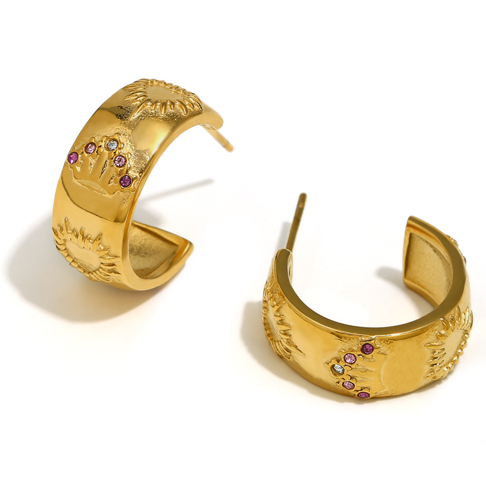 Elegant Geometric 18K Gold Plated Stainless Steel Ring Bracelet Earring Set for Women