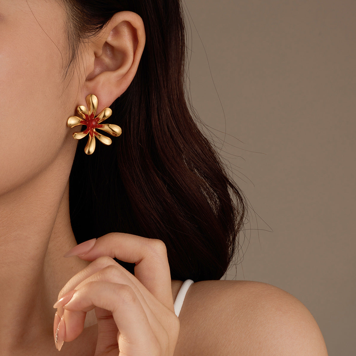 Pendientes Vintage de Acero Inoxidable con Forma de Girasol, Chapado en Oro de 18K e Incrustaciones de Piedras Naturales para Mujer