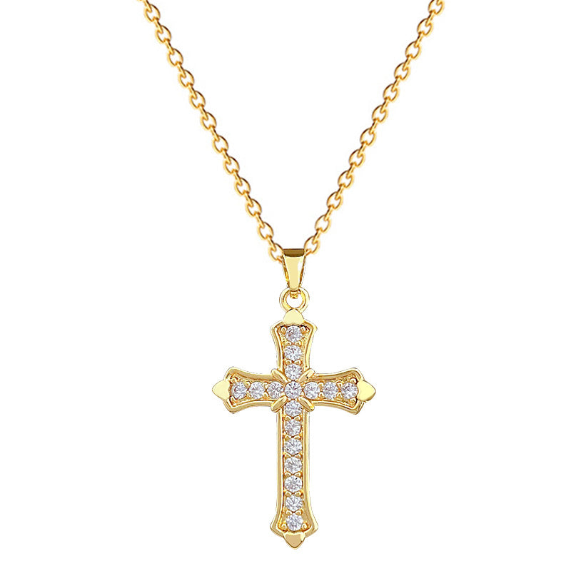 Sweet Elegant Cross Cubic Zirconia Titanium Steel Necklace for Unisex