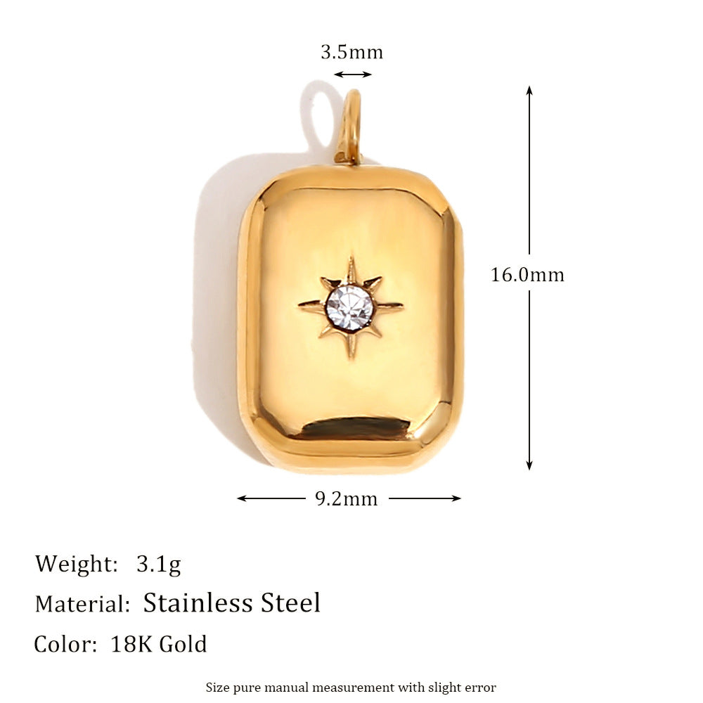 Geometric Fashion Pendant for Women Stainless Steel with 18K Gold Plating Teardrop Rose and Square Brick Design