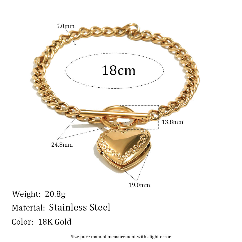 Ins Style Heart-Shaped Stainless Steel Pendant Bracelet with Plated Finish for Women