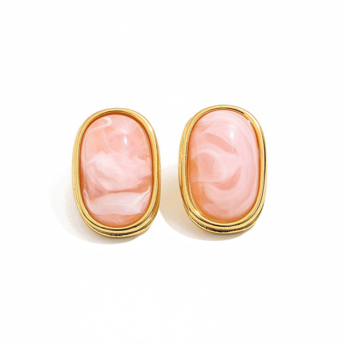 French Vintage Oval Gradient Resin 18K Gold Plated Stainless Steel Earrings for Women