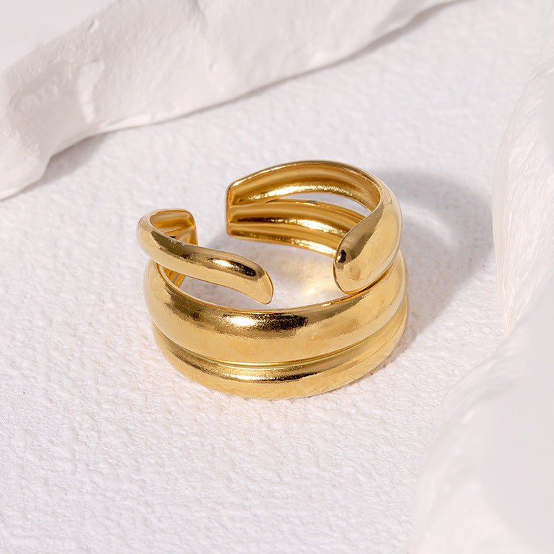 Minimalist Asymmetrical Stainless Steel Open Ring for Women with Geometric Shape and Plated Finish
