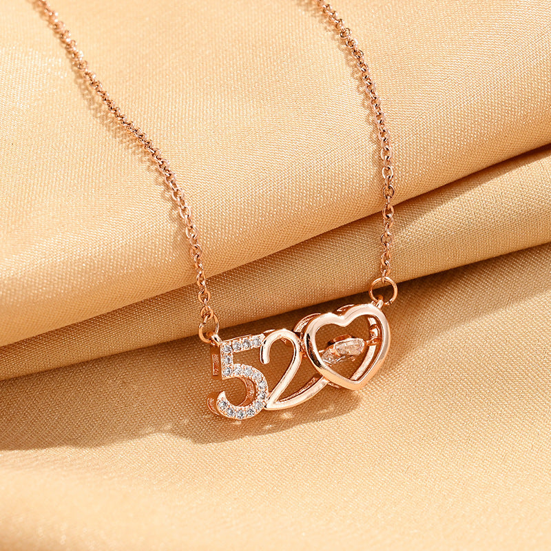 Cute and Playful Letter-Number Design Titanium Steel Necklace with Gold Plating for Women