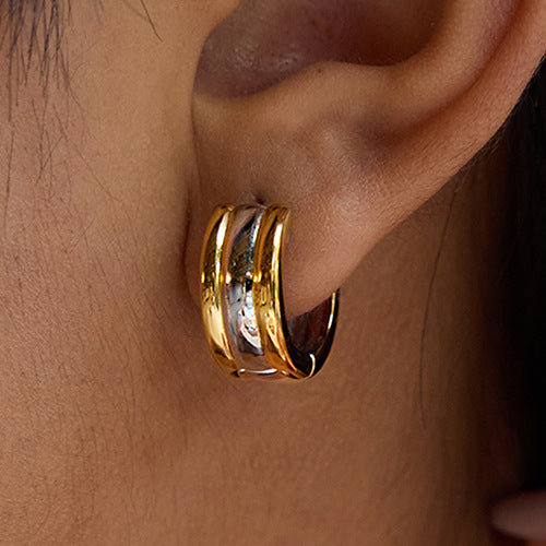 Orecchini a Cerchio Geometrici in Acciaio Inossidabile con Finitura Placcata per Donna, Accessorio di Moda Lussuoso e Minimalista