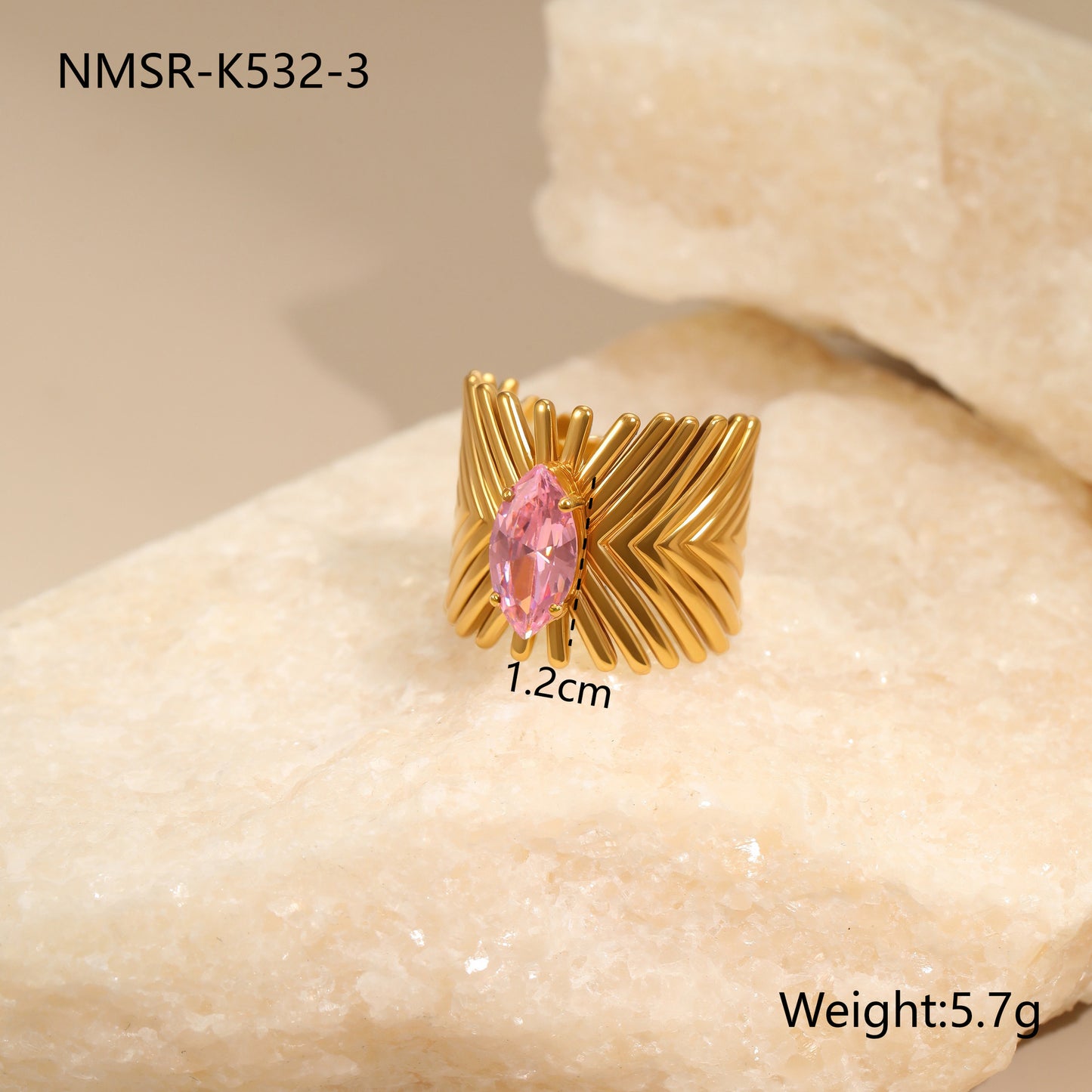 Anello Minimalista Geometrico in Acciaio Inossidabile con Placcatura in Oro 18K e Zirconia Rosa da Donna