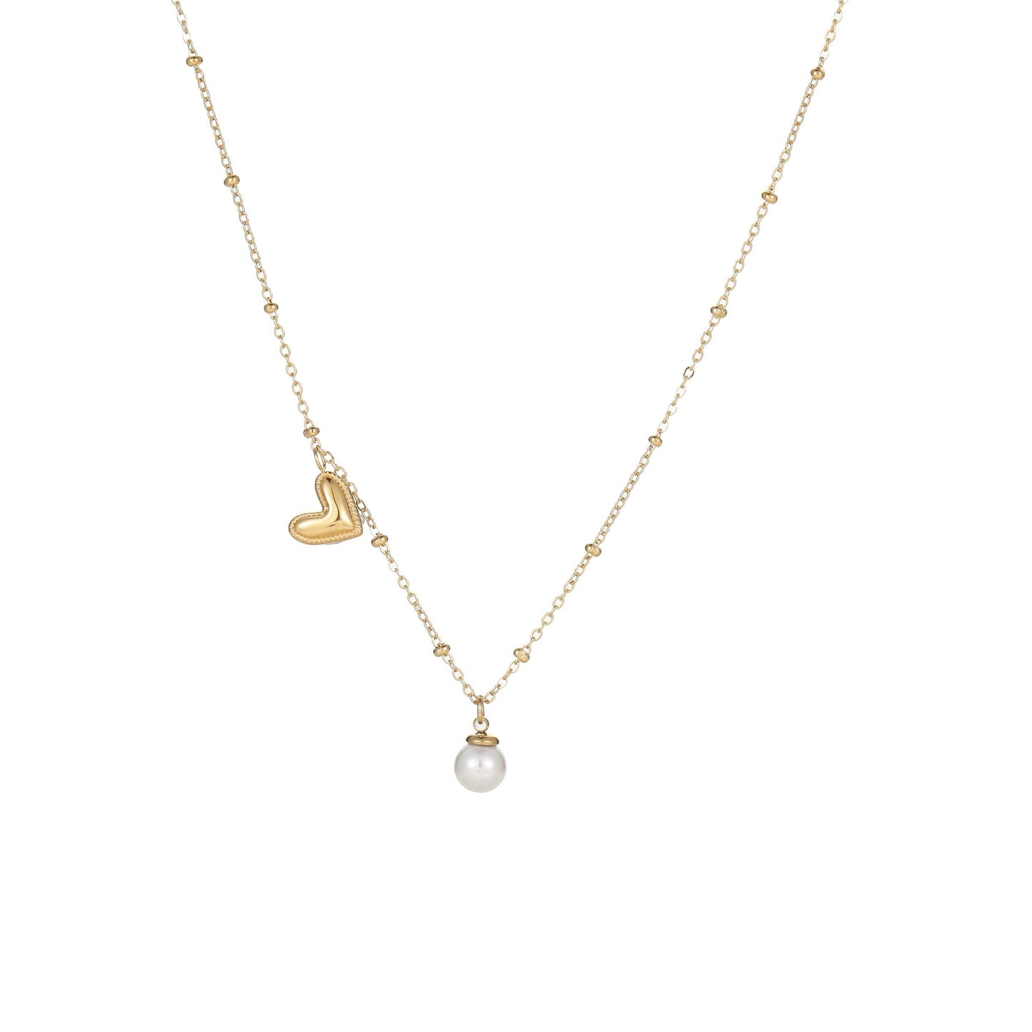 Fashion OL Heart-Shaped Stainless Steel Necklace with Gold Plating for Women, Clavicle Chain with Geometric Pendant