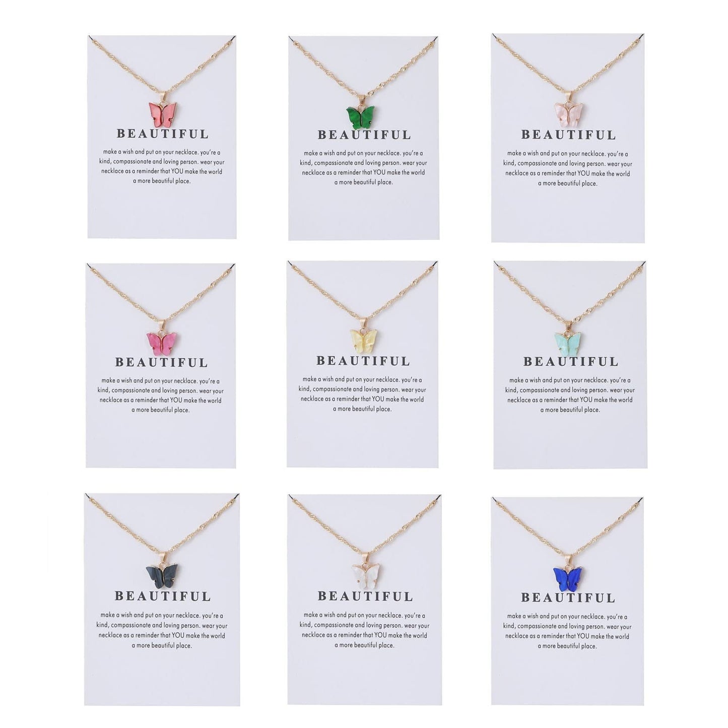 Sweet Minimalist Butterfly Acrylic Pendant Necklace for Women