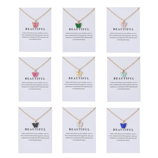 Sweet Minimalist Butterfly Acrylic Pendant Necklace for Women