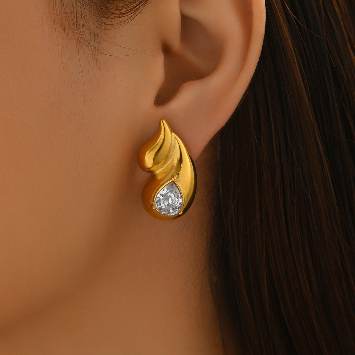 Pendientes geométricos minimalistas para mujer con incrustaciones de circonita en metal cobre, a la moda, para uso diario, tipo botón