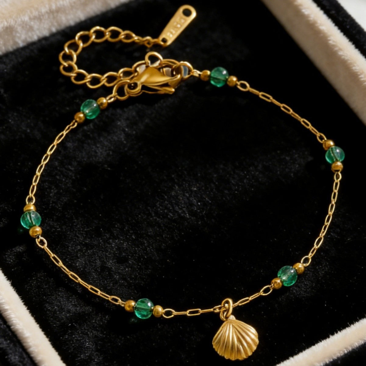 Geometric Stainless Steel Gold Plated Shell Bead Anklet for Women