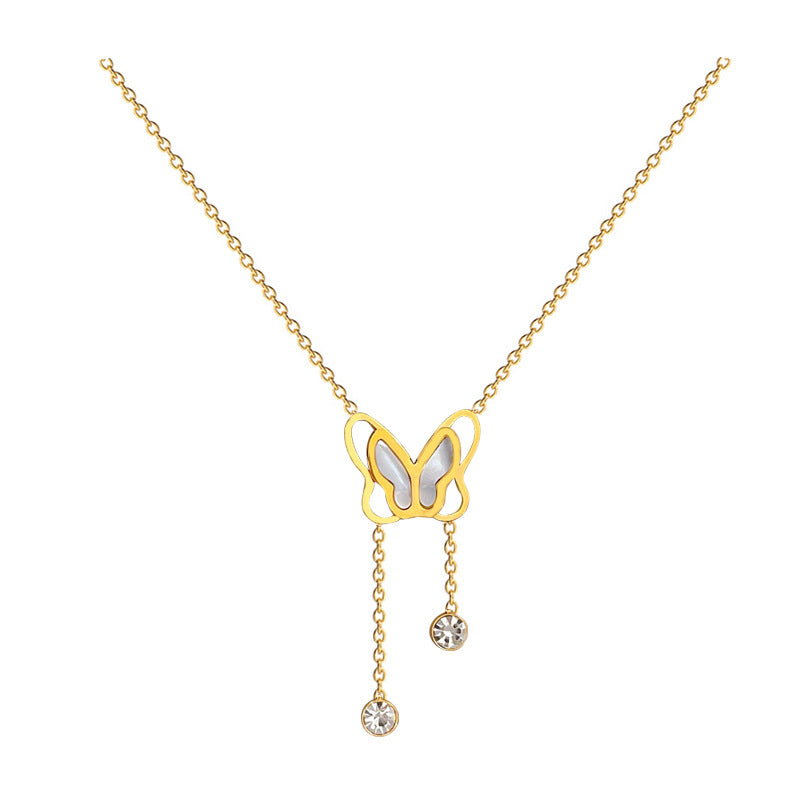Butterfly Geometric Plated Titanium Steel Collar Chain Necklace for Women