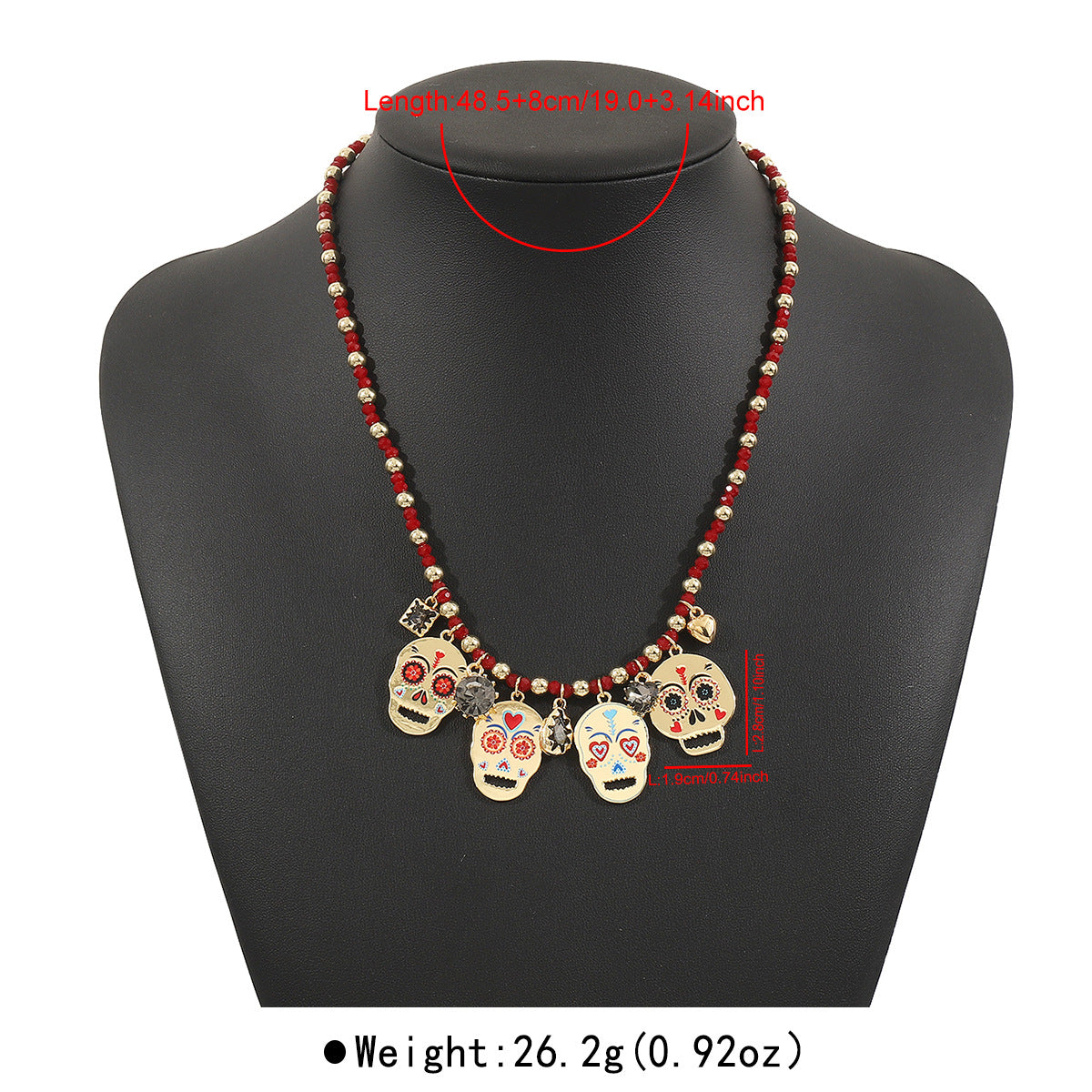Collar retro de calavera y corazón de Halloween para mujer en acero inoxidable con acabado chapado