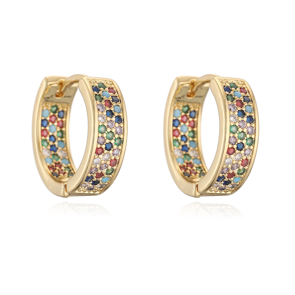 Minimalist Elegant Geometric Gold Plated Brass Hoop Earrings with Cubic Zirconia for Women