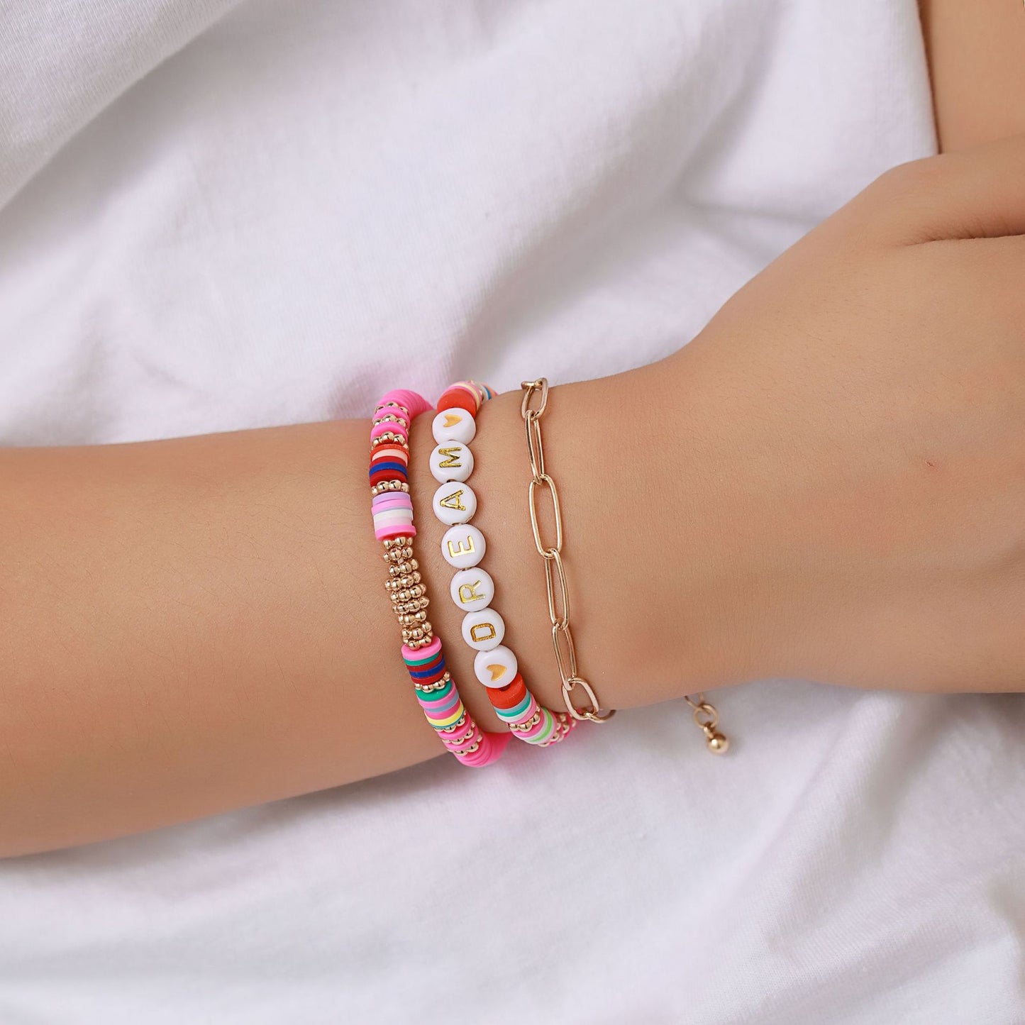 Bohemian Handmade Resin Letter Geometric Bracelet Set with Cable Chain