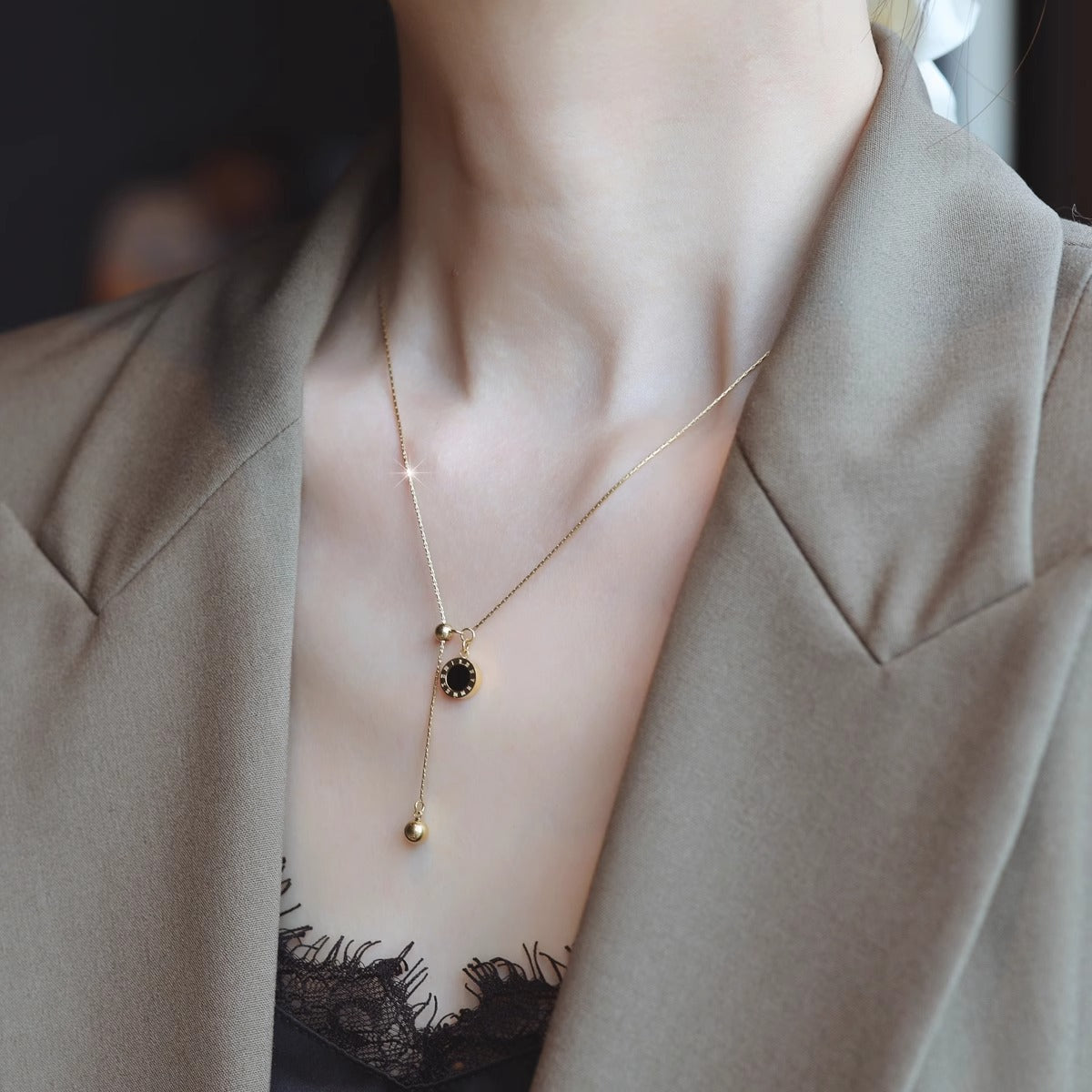 Minimalist Geometric Titanium Steel Pendant Necklace with Plated Finish Adjustable Snake Chain for Women and Men